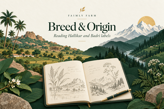 AI-generated conceptual illustration of plateau and mountain landscapes for reading Hallikar and Badri breed labels; not a supplier photograph.