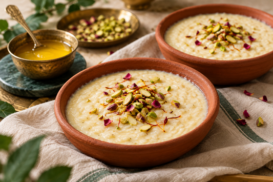 Phirni Recipe with A2 Ghee (Ground Rice Pudding)