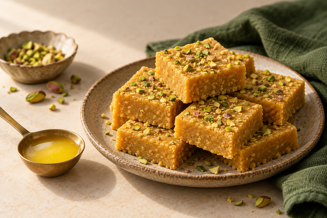 Rajasthani Besan Chakki Recipe with A2 Ghee (Besan Barfi)