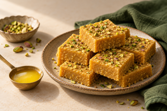 Rajasthani Besan Chakki Recipe with A2 Ghee (Besan Barfi)
