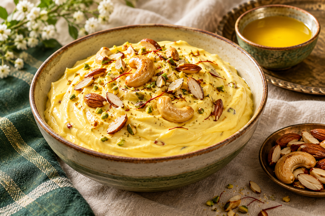 Shrikhand Recipe with Ghee-Fried Nuts (A2 Ghee)