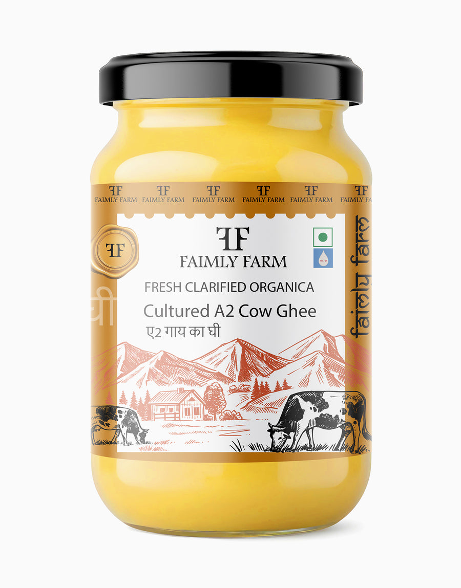 Faimly Farm Cultured A2 Cow Ghee Crafted from Freshly Churned Curd - The Organica Way – A2 Cow Ghee
