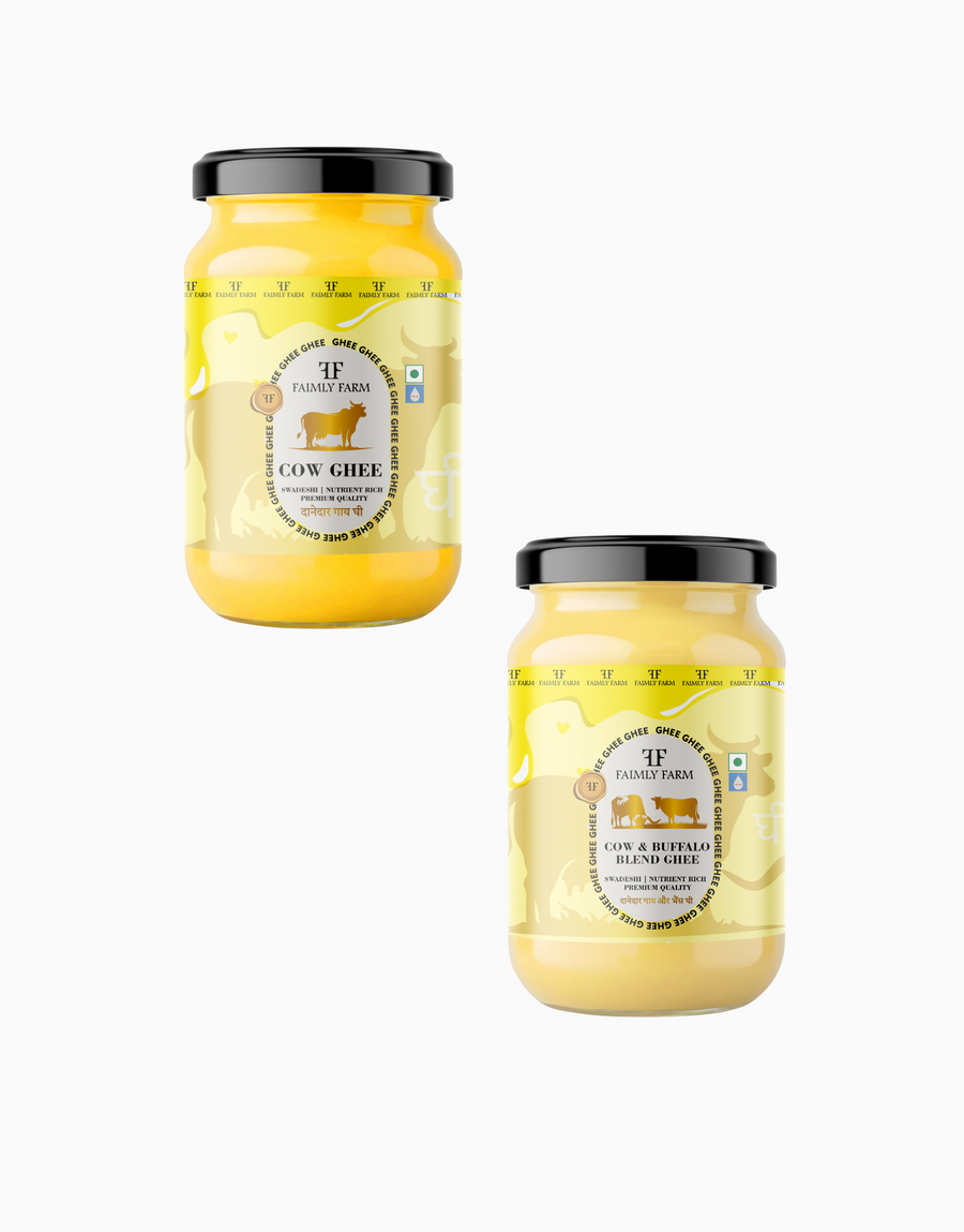 Faimly Farm Danedar Cow Ghee Combo Ghee Pack – Cow Ghee, Cow & Buffalo Blend Ghee