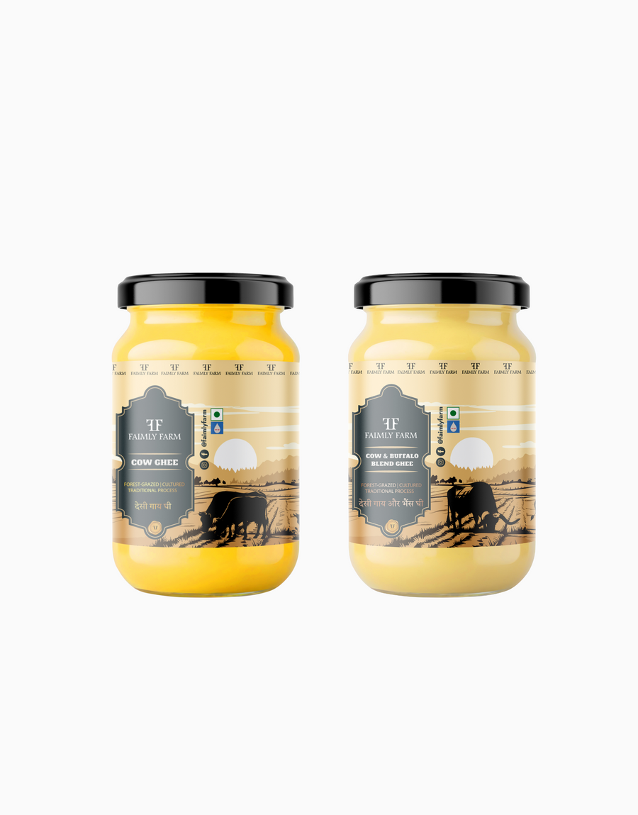 Faimly Farm Desi Cow Ghee Faimly Combo – Cow Ghee, Cow & Buffalo Blend Ghee