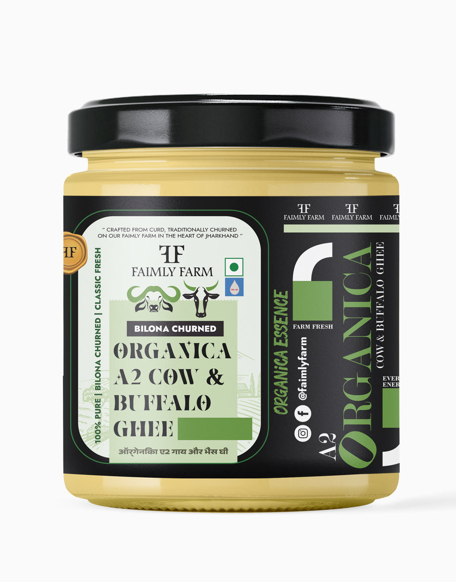 Faimly Farm Organica A2 Cow and Buffalo Blend Ghee Bilona Churned Tester Pack – A2 Cow & Buffalo Blend Ghee