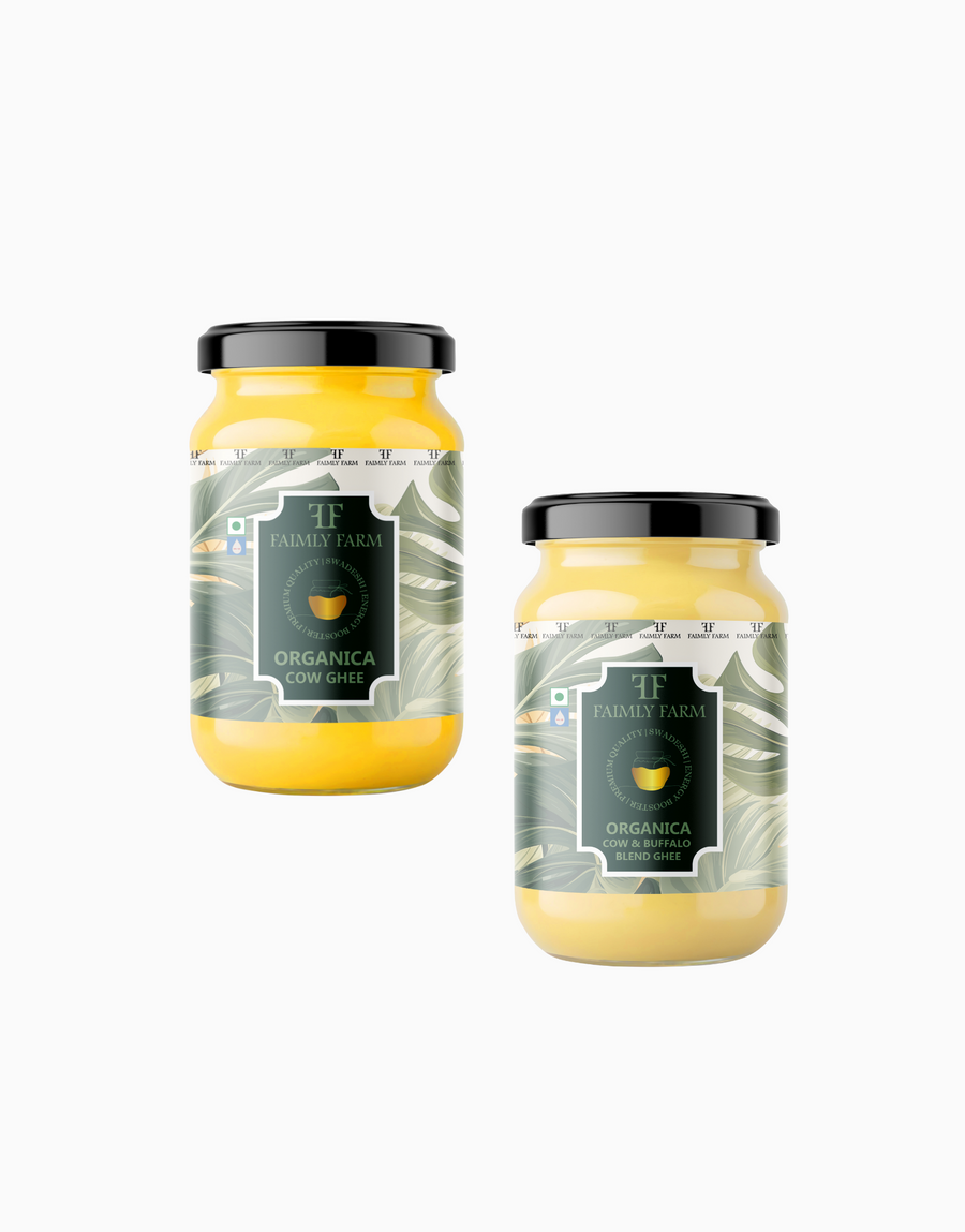 Faimly Farm Organica Cow Ghee Combo Ghee Pack – Cow Ghee, Cow & Buffalo Blend Ghee