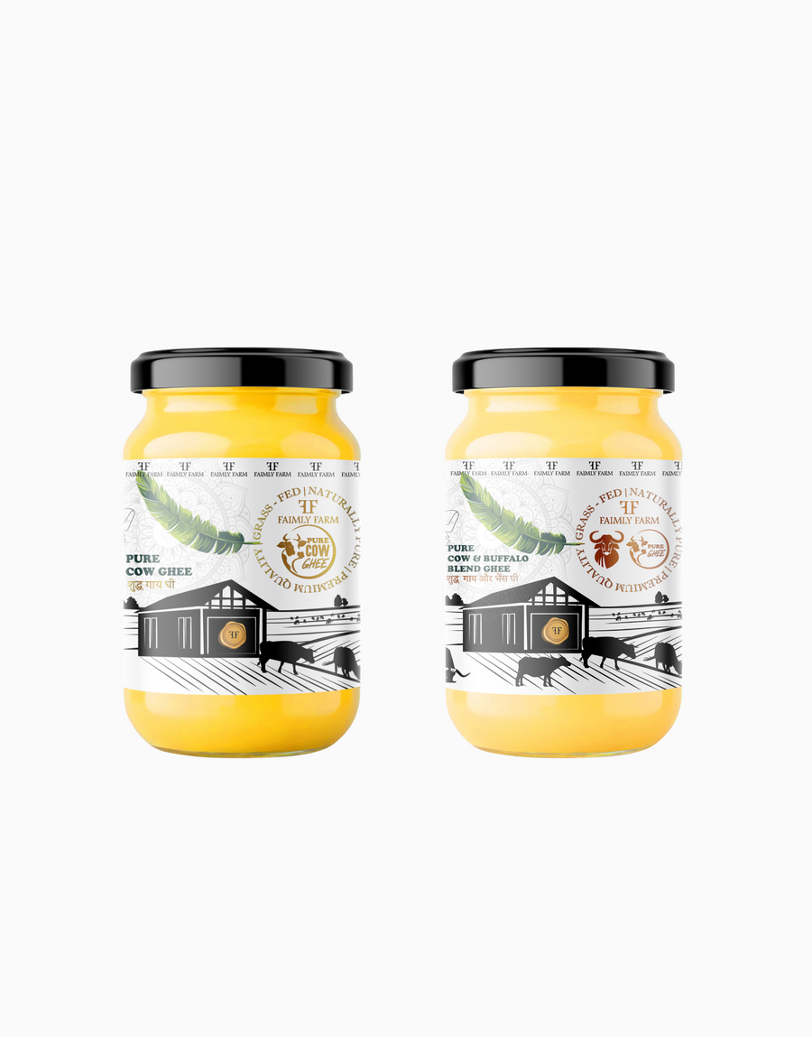 Faimly Farm Pure Cow Ghee Faimly Combo – Cow Ghee, Cow & Buffalo Blend Ghee