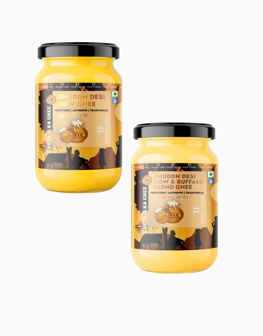 Faimly Farm Shuddh Desi Cow Ghee 100% Pure & Traditionally Crafted Combo Ghee Pack – Cow Ghee, Cow & Buffalo Blend Ghee